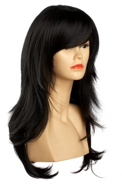 long, step cut, black wig, length 55 cm