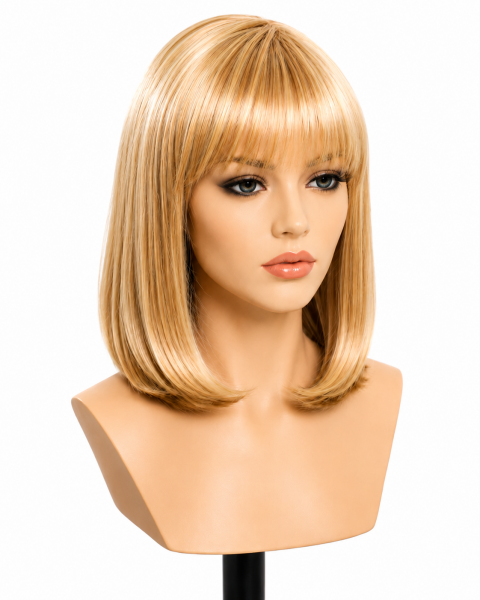 Damenperücke Longbob – Goldblond & Rotblond gesträhnt